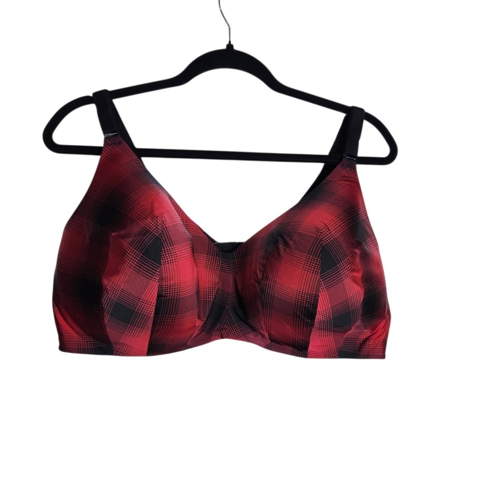 Torrid Curve Red Black Plaid Wire-Free Bra 46DD
